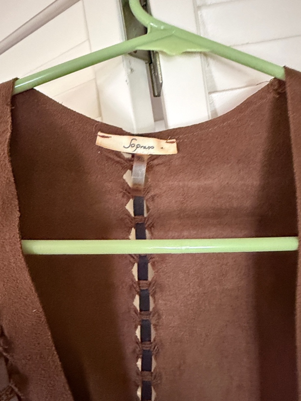 Brown Faux-Suede Open Front Vest